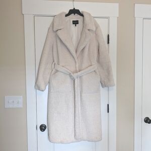 Eloquii Cream Teddy Plush Sherpa Coat Jacket Wrap Style with Belt, Size 18/20